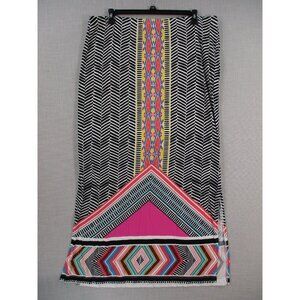 Black‎ & Multicolor Geometric Maxi Skirt XL Made In Cambodia